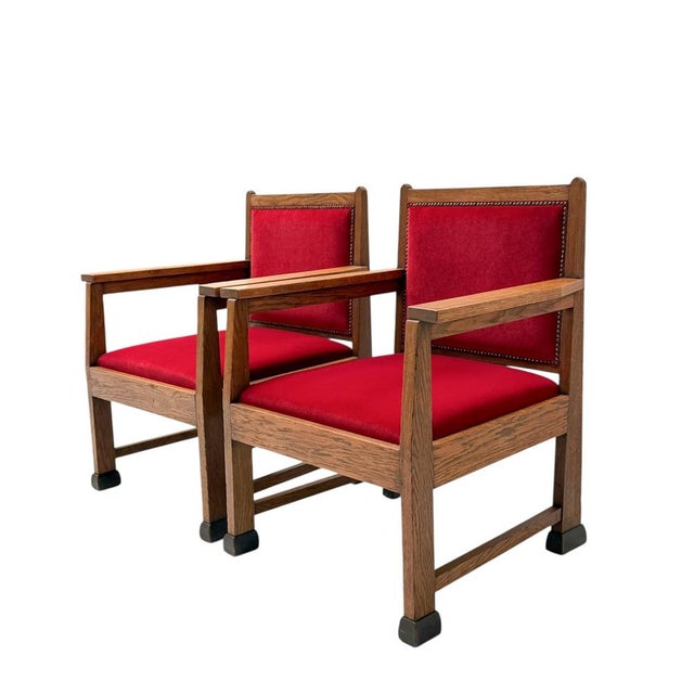 Art Deco Lounge Chairs in Oak and Velvet by Architect Schubad, 1920s, Set of 2 For Sale - Image 11 of 16