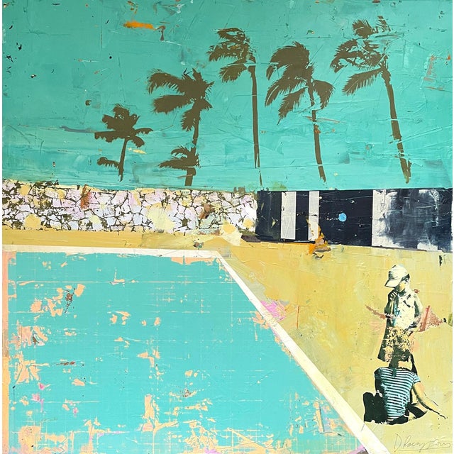 Gold Dan Parry-Jones, Girls, Pool and Palm Trees, 2025, Mixed Media, Framed For Sale - Image 8 of 8
