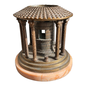Mid 19th Century Grand Tour Bronze Temple of Hercules Victor Architectural Model on Marble Base