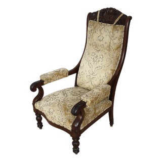 Antique Carved Walnut Armchair, Turn of the 19th and 20th Centuries For Sale