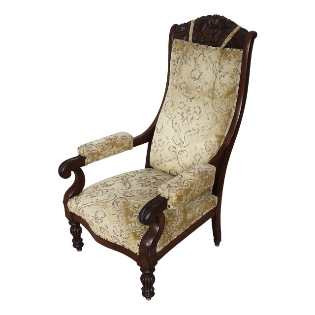 Antique Carved Walnut Armchair, Turn of the 19th and 20th Centuries For Sale