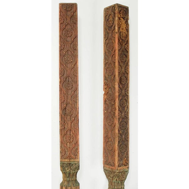 Antique Orient Hand-Carved Wooden Pillar Column, Swat Valley Pakistan, 1890s For Sale - Image 4 of 11