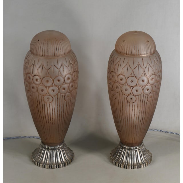 Art Deco 1930s Large French Art Deco Monumental Ovoid Lamp by Genet Et Michon France - A Pair For Sale - Image 3 of 8