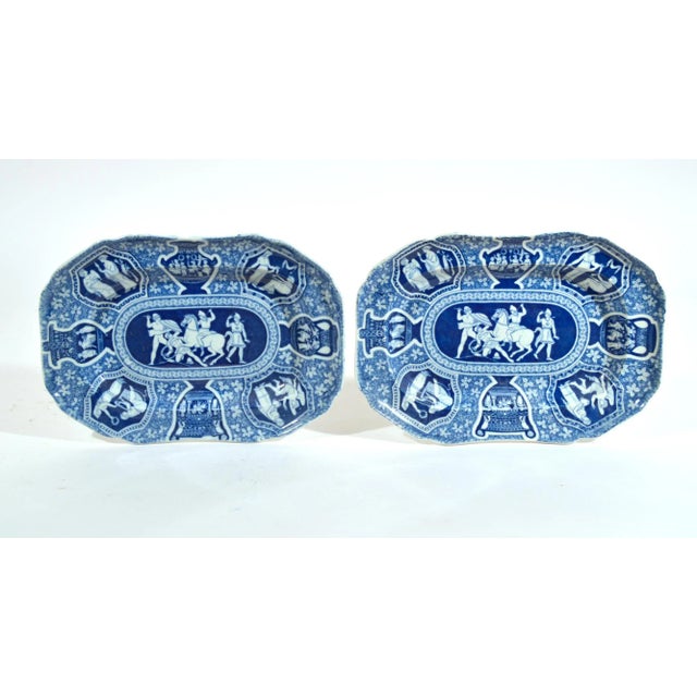 Early 19th Century Spode Neo-Classical Greek Pattern Blue Rectangular Dessert Dishes- Four Figures in Battle For Sale - Image 5 of 5