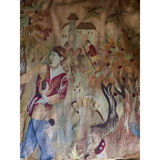 Textile Mid 20th Century Earth Tone Hunting Scene Wool Tapestry For Sale - Image 7 of 12