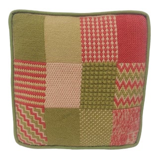 1977 Green & Pink Mauve Square Needlepoint Handmade Bargello Pillow For Sale