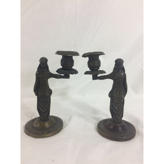 Egyptian Revival Bronze Candlesticks - A Pair For Sale - Image 4 of 7