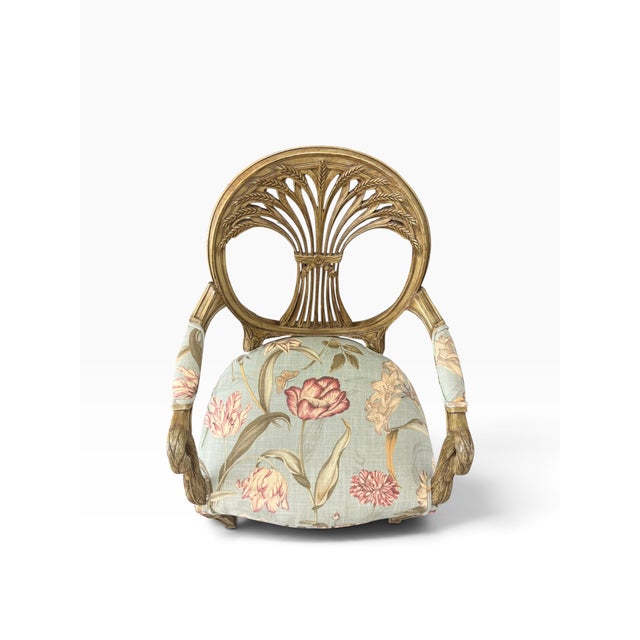 Green Vintage Italian Neoclassical Giltwood Bird Arm Chair With Botanical Floral Upholstery For Sale - Image 8 of 14