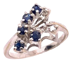 14 Karat White Gold Sapphire With Diamond Accents Freeform Ring, Size 6.5