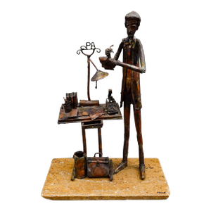 Jim Lewk Signed Brutalist Cpa Copper Art Sculpture with Marble Base