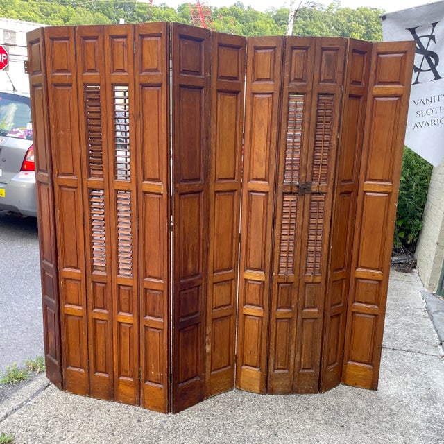 Incredible antique hinged room divider. Slats still opening and closing smoothly. Gorgeous old original brass hardware...