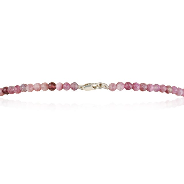 Metal Vintage Style Genuine 53 Ct Pink Tourmaline 4 Mm Bead Matinee Necklace - 19.5" For Sale - Image 7 of 15
