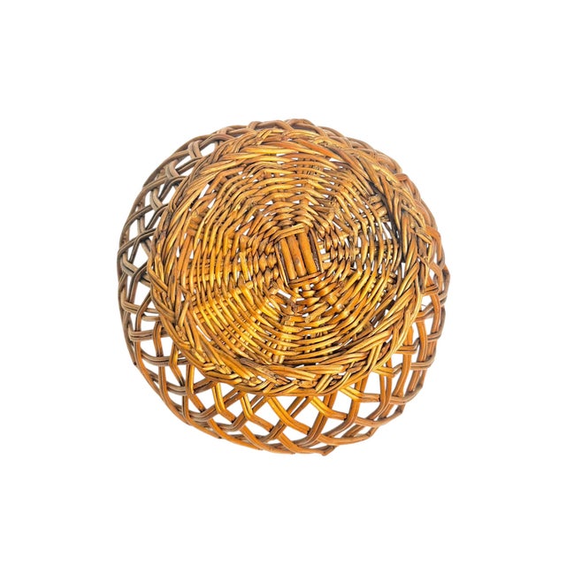 Vintage French Provincial Round Wicker Open Work Basket Bowl For Sale - Image 4 of 6