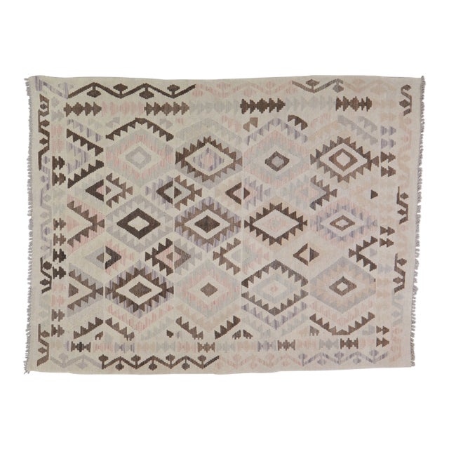 Afghan Tribal Natural Color Hand Made Organic Wool Maimana Kilim,5'x6'6" For Sale