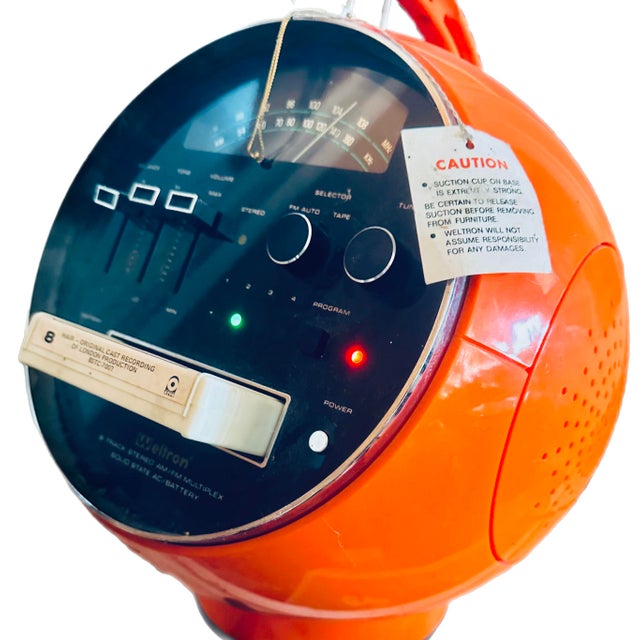 Vintage 1970s Orange Model 2001 Weltron Radio & 8 Track