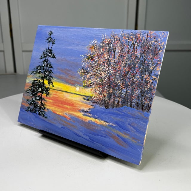 2020s "Twilight in Winter" Contemporary Original Impressionist Style Landscape Painting by Deb Bossert For Sale - Image 5 of 6