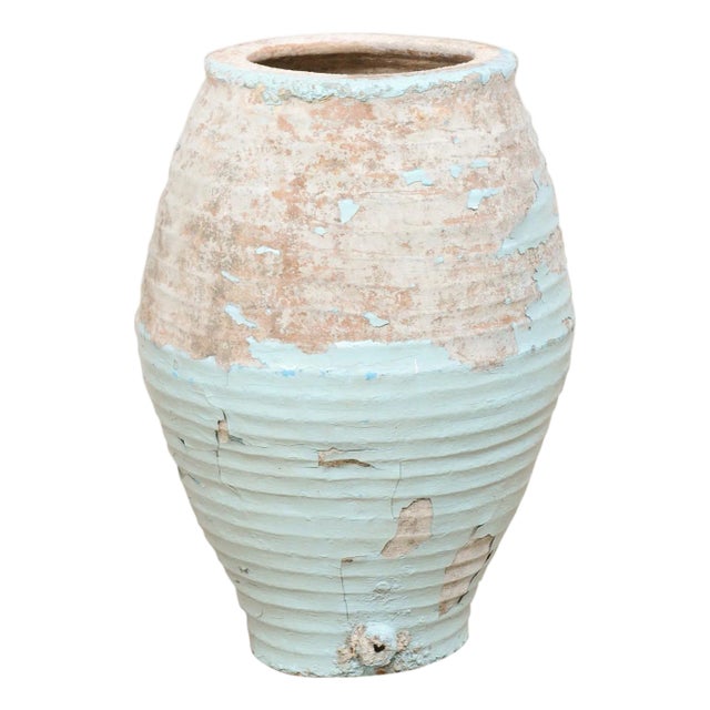 19th Century Spanish Rustic Blue Glazed Clay Jar For Sale