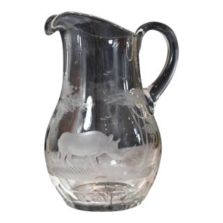 Mid 20th Century Kenyan-African by Queen Lace Large Rino Crystal Pitcher 62 Oz Safari Lover For Sale