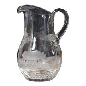 Mid 20th Century Kenyan-African by Queen Lace Large Rino Crystal Pitcher 62 Oz Safari Lover