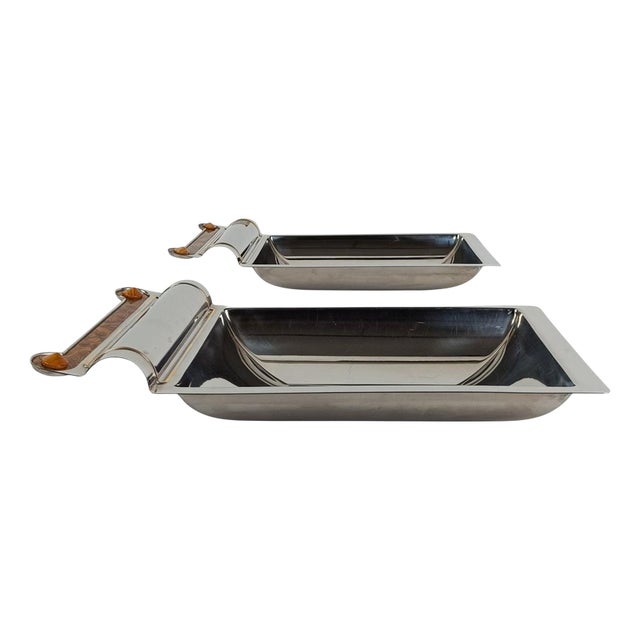 Postmodern Serving Platters in Steel and Veneered Plywood, 1980s, Set of 2 For Sale