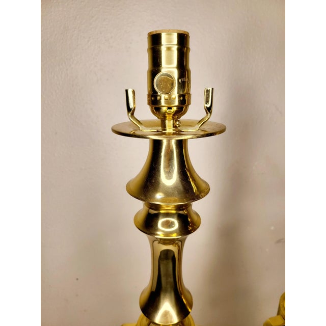 Vintage James Mont Brass Lamps With Red Hex Bell Shades - a Pair | Chairish