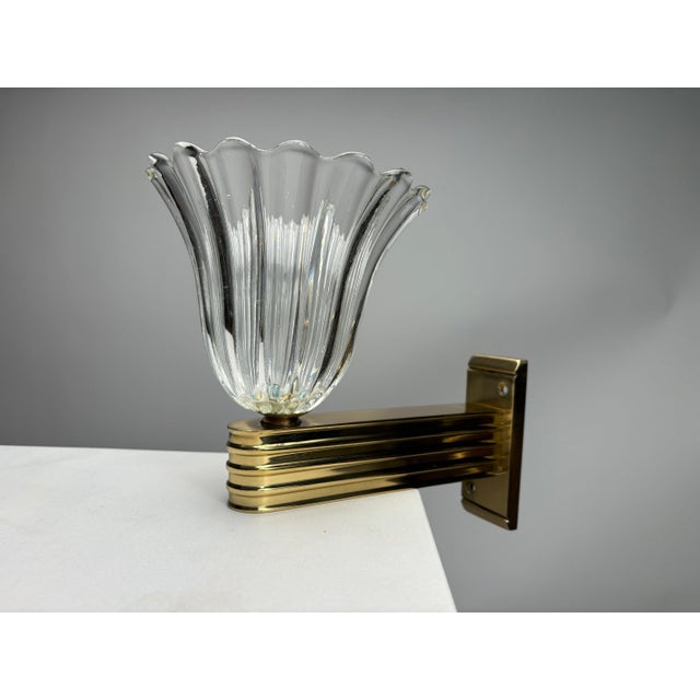 Mid-Century Murano Glass Wall Lamps in the style of Ercole Barovier, Italy, 1990s, Set of 2 For Sale - Image 6 of 10