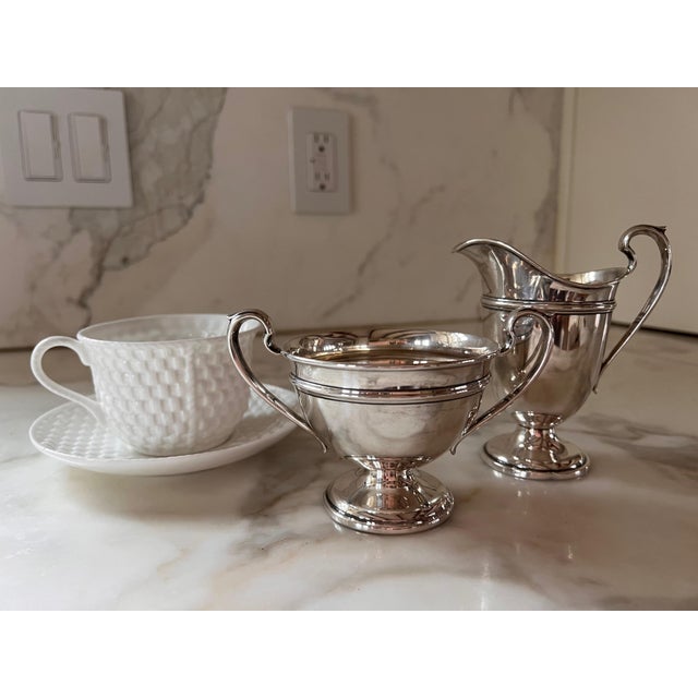Neoclassical 1940s Neoclassical Sterling Silver Cream and Sugar Set For Sale - Image 3 of 17