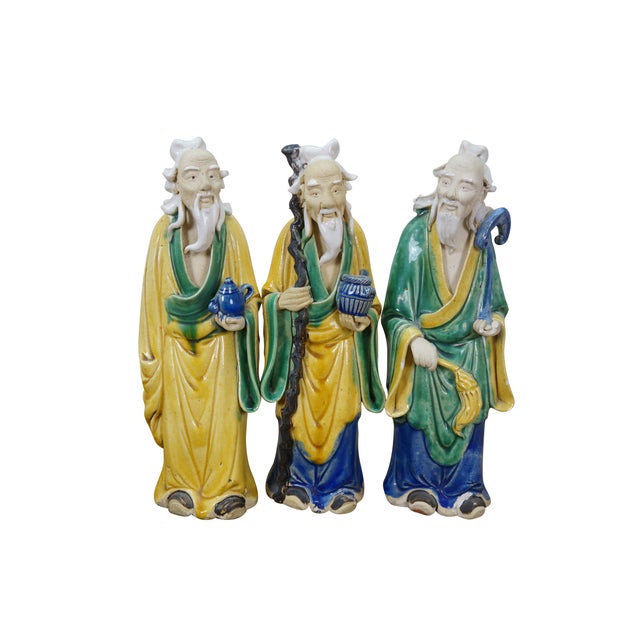 Chinese 5 Chinese Shiwan Ceramic Polychrome Mudmen Figurines Statues 10" For Sale - Image 3 of 18