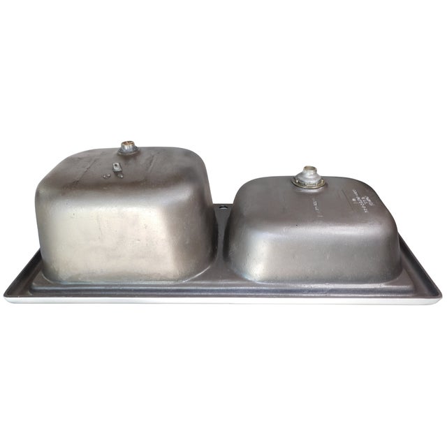 Iconic 1957 Vintage Kohler Sea Cliff 50" Wide Double Basin Porcelain & Cast Iron Kitchen Sink For Sale - Image 15 of 18