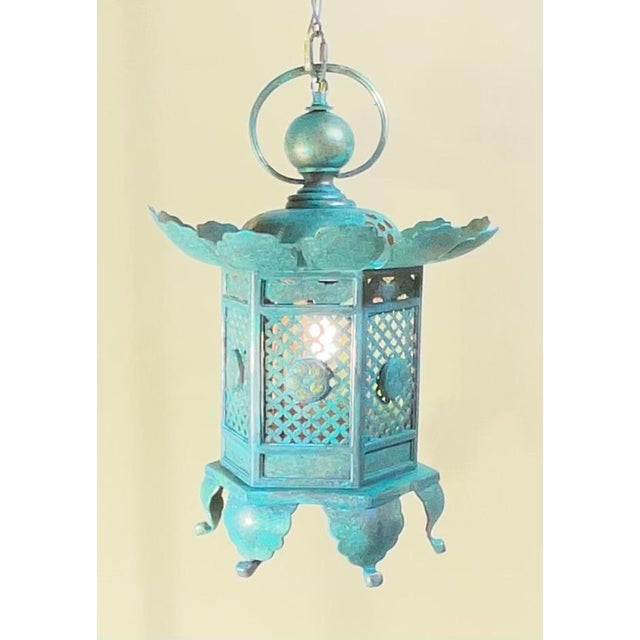 Elevate Vintage Japanese Patinated Brass Pagoda Temple Lantern / Pendent -17”x 12” your space with this exquisite Vintage...