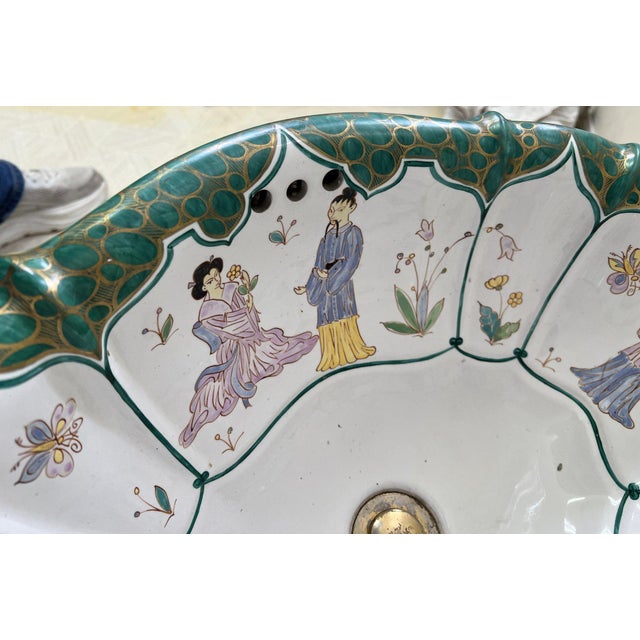 Vintage Sherle Wagner Chinoiserie Hand-Painted Porcelain Sink & Gilt Faucet Set For Sale - Image 13 of 16