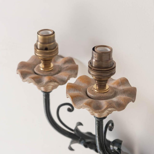 1940s French Floral Painted Iron Sconces - a Pair For Sale In Los Angeles - Image 6 of 10