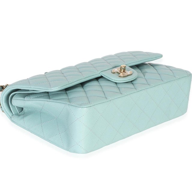 Mint Quilted Caviar Medium Classic Double Flap Handbag For Sale In New York - Image 6 of 9