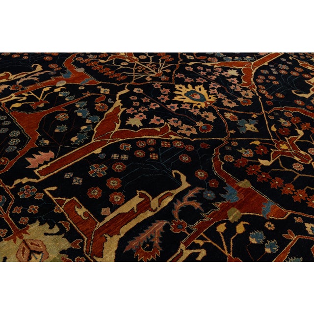 2010s 16x25 Modern Bidjar Style Navy Blue & Rust Wool Area Rug Geometric Lattice For Sale - Image 5 of 13