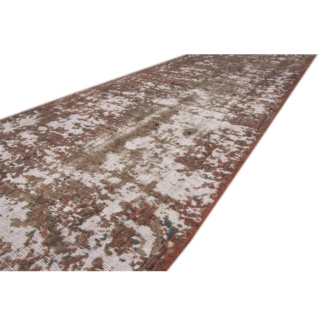1950s Vintage Distressed Tabriz Handmade Tan Geometric Wool Rug For Sale - Image 5 of 8
