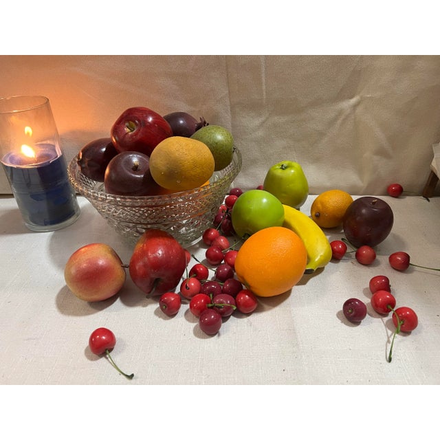 1970s 50 Pieces of Vintage Faux Fruits in Large Glass Bowl For Sale - Image 5 of 6