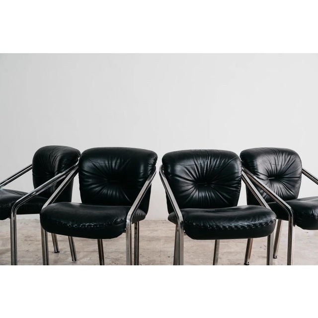 Modern Dining Armchairs in Steel and Leather from Mobil Girgi, 1970s, Set of 4 For Sale - Image 10 of 18