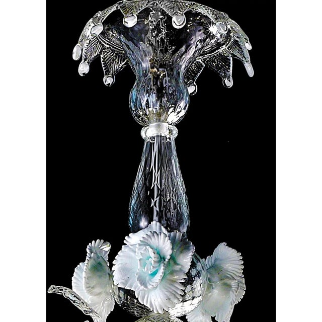 Traditional Luxury Romantic Venetian Floral Murano Glass Chandelier in White & Clear For Sale - Image 3 of 7