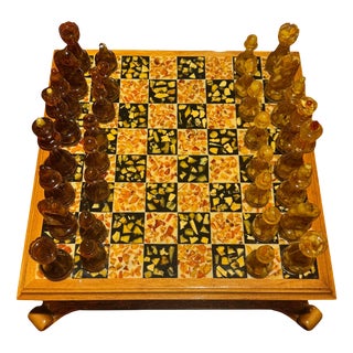 Amber and Bakelite Chess Set, 1900s, Set of 33 For Sale