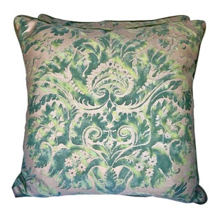 Pair of Green & Blue DeMedici Patterned Fortuny Pillows For Sale