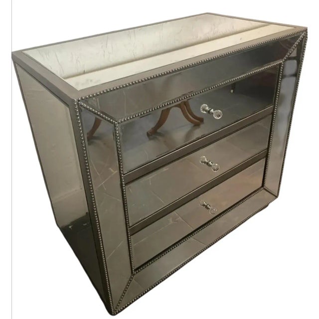 Pair of Hollywood Regency Mirrored 3-Drawer Nightstand/Chest For Sale - Image 4 of 6