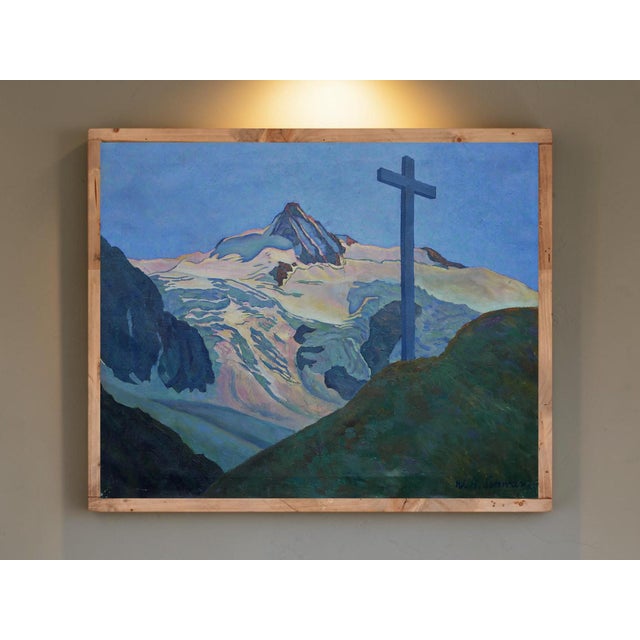 Grossglockner, Austrian Alps, Willi Hans Schwarz Oil on canvas painting depicting the Großglockner massif, a refined work...