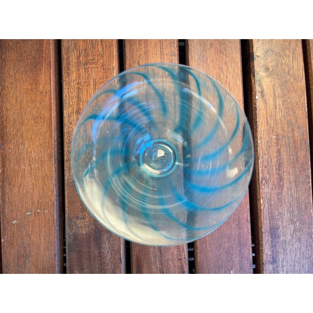 1980s Vintage Denmark Handmade Glass Cottage Art Swirl Bowl For Sale - Image 5 of 5
