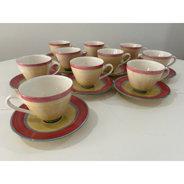 1980s Post Modern "Mallorca" Jade Raspberry Cups & Saucers by Ann Mallory Set- 10 Pieces For Sale - Image 10 of 11