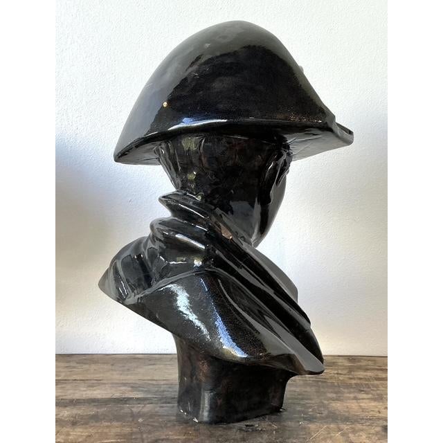 Black Vintage Glazed Terracotta Bust of Napoleon For Sale - Image 8 of 12