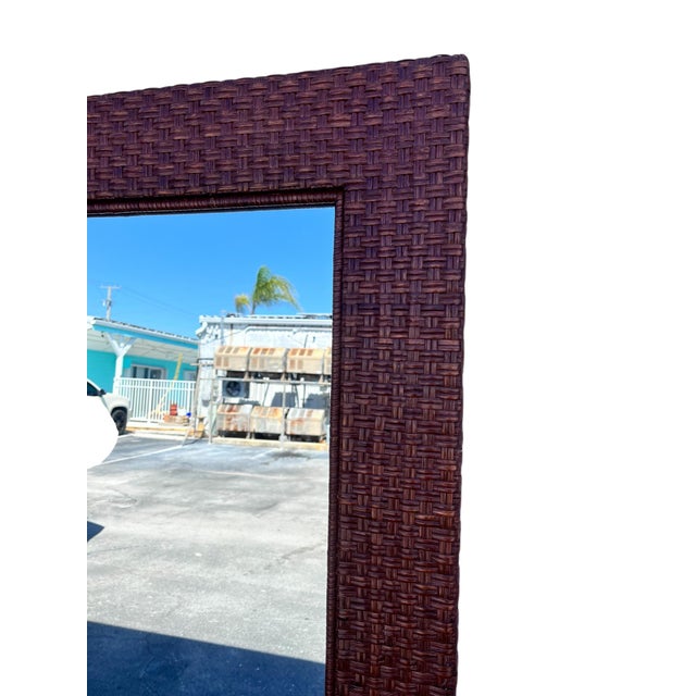 Wood Large 1980s Rattan Woven Mirror For Sale - Image 7 of 8