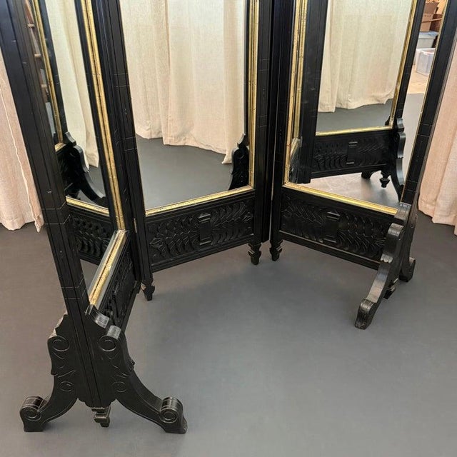 Antique Eastlake Trifold Standing Floor Mirror Room Divider For Sale - Image 14 of 15