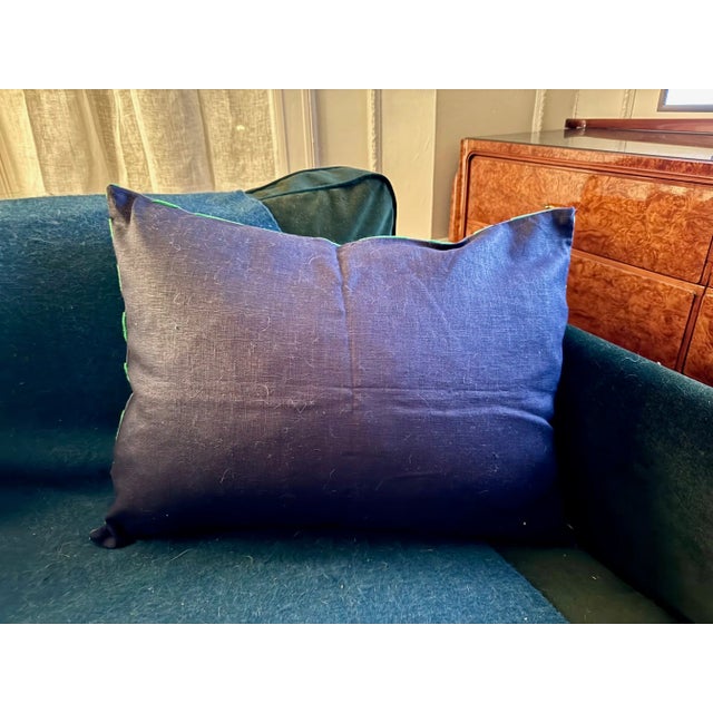 Abstract Contemporary Abstract Green & Blue Velvet Pillow Cover For Sale - Image 3 of 4
