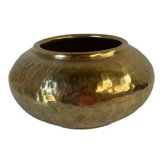 Vintage Hammered Brass Round Planter For Sale