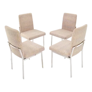 Set of 4 Mid-Century Modern Polished Stainless Steel Upholstered Dining Chairs
